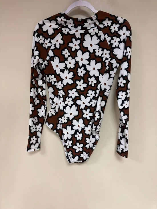 Hurley Brown White DAISY Floral Long-Sleeve One-Piece Swimsuit NEW WITHOUT TAGS - Picture 7 of 8